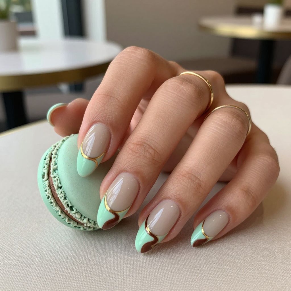 Mint chocolate swirl almond nails
