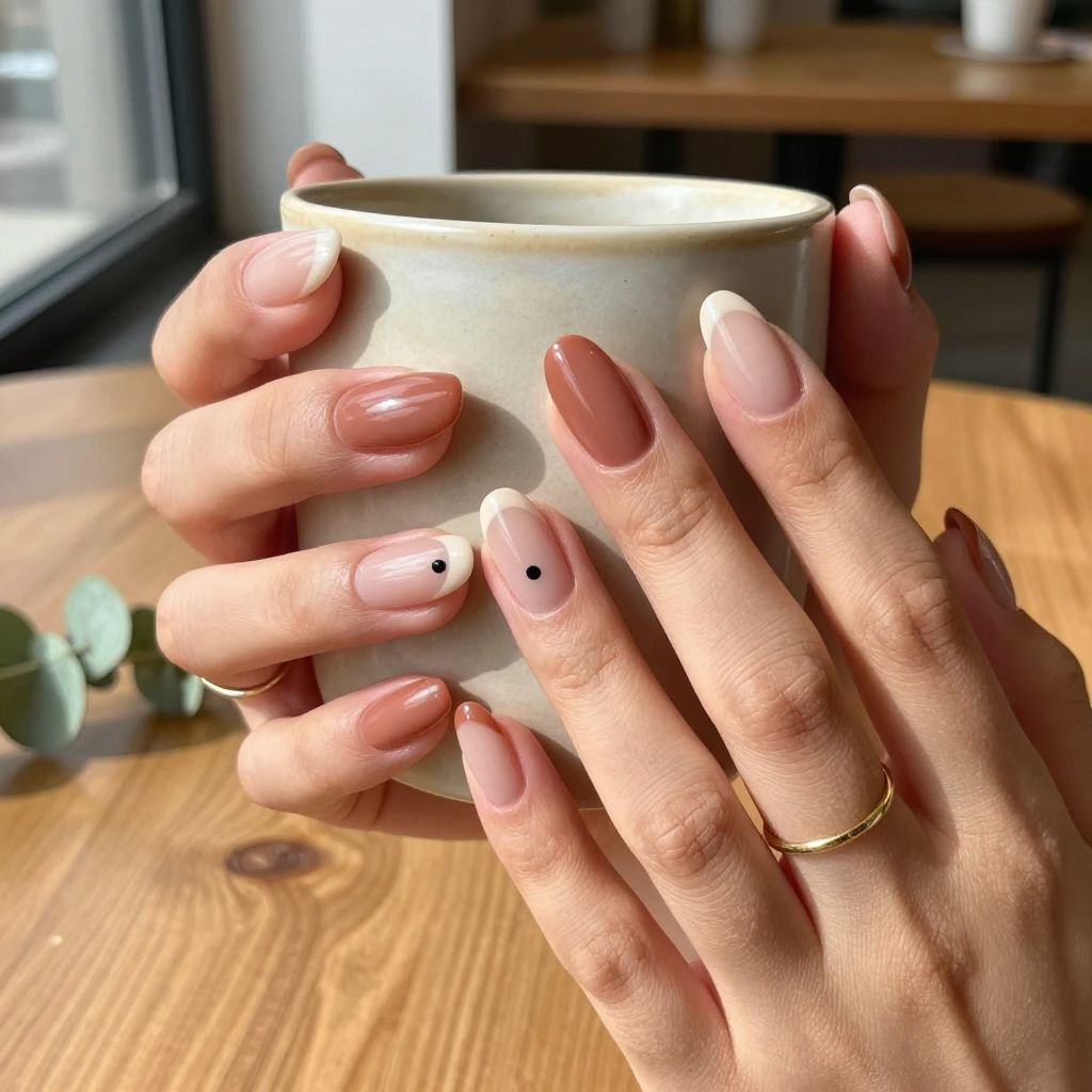 Terracotta French tip almond nails