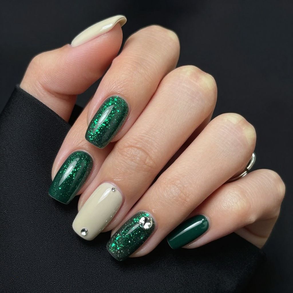 Emerald green glitter coffin nails
