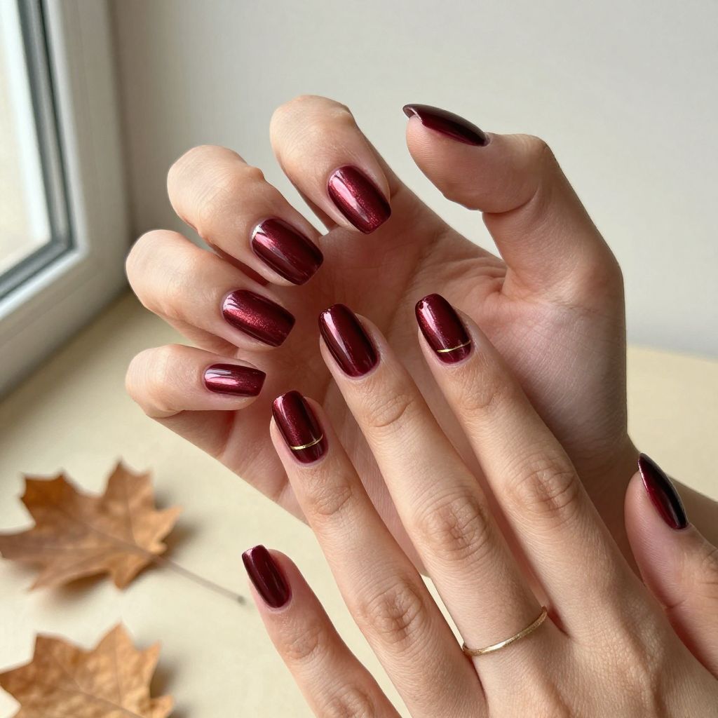 Deep Burgundy Chrome Nails