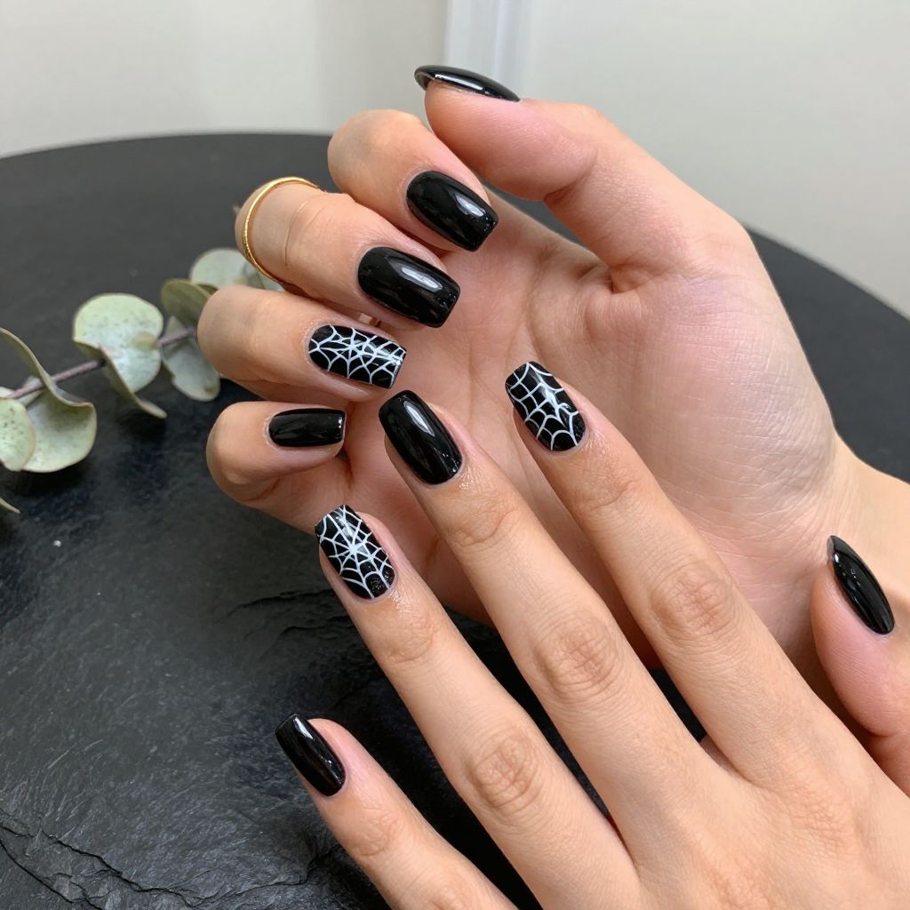 Spiderweb Halloween Nails