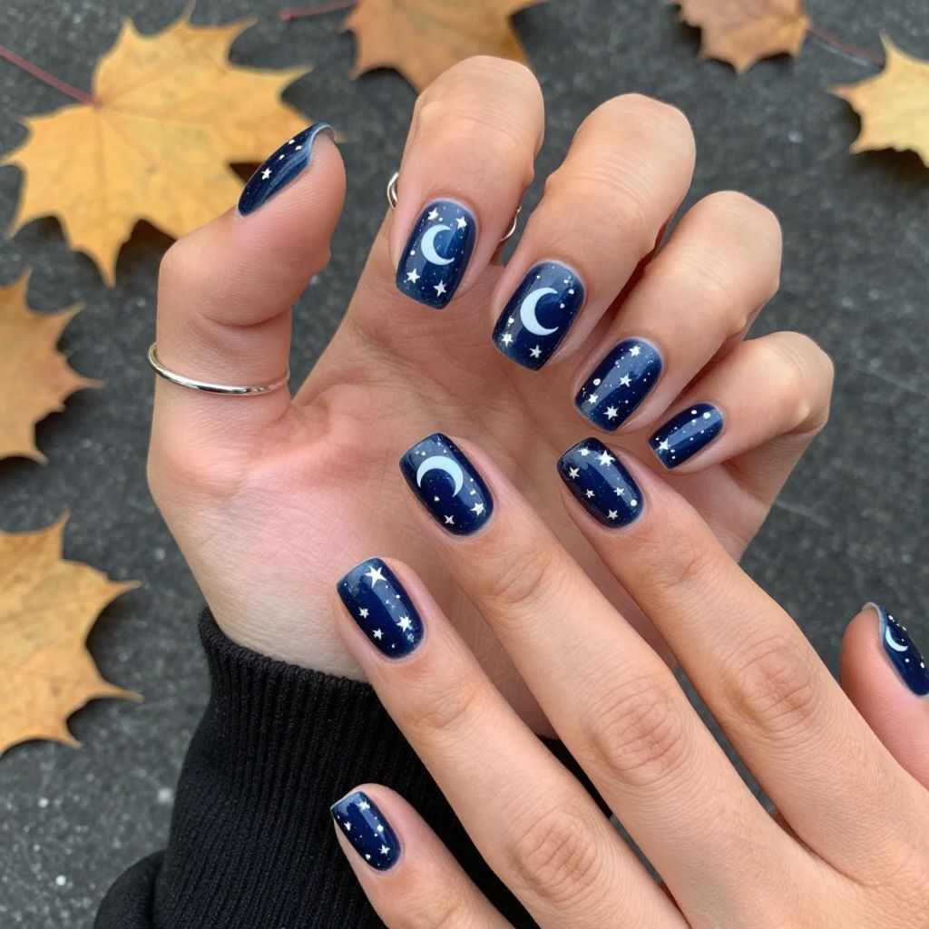 Mystical Moon and Stars Nails