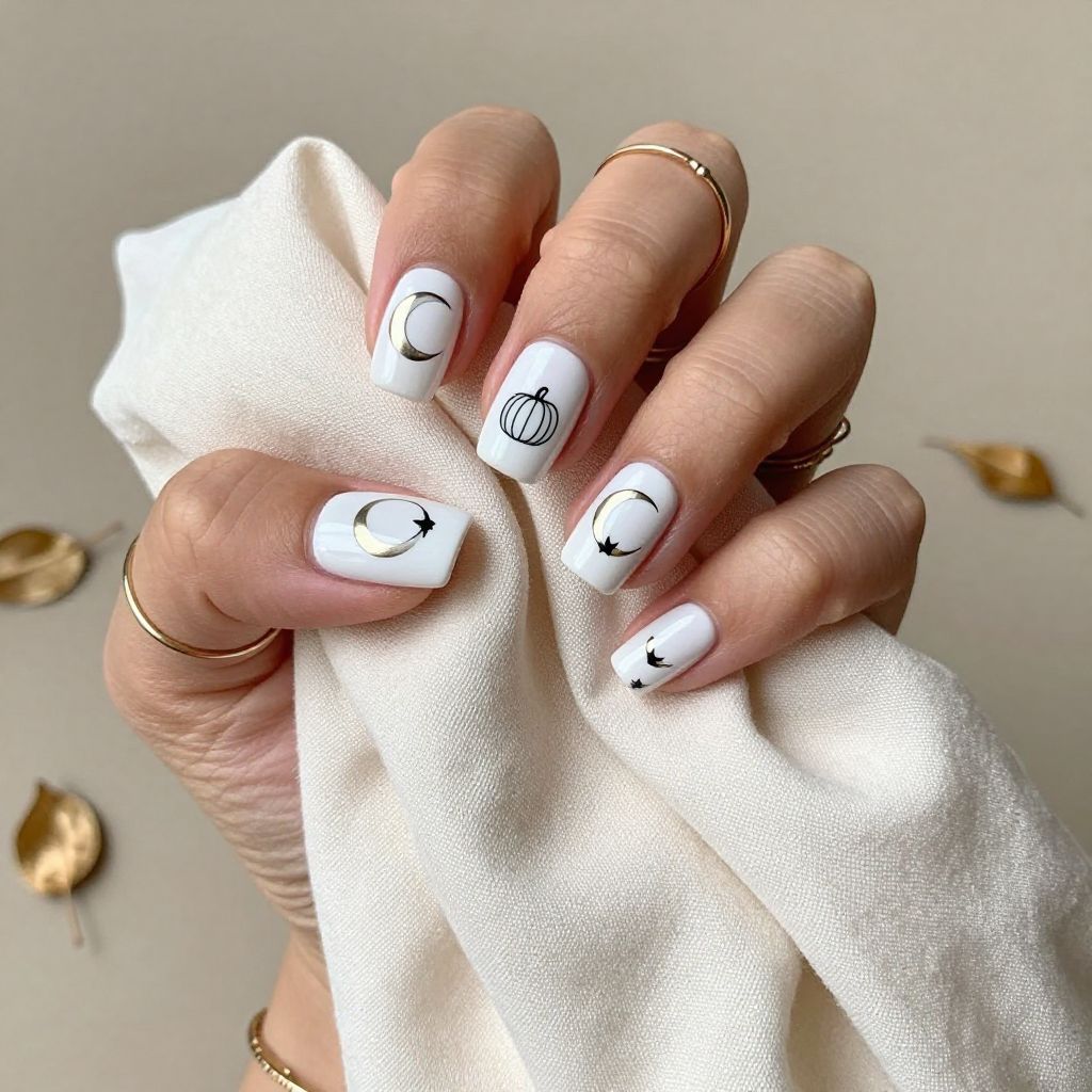 Minimalist Black and White October Nails