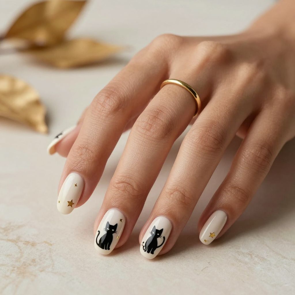 Black Cat Silhouette Nails