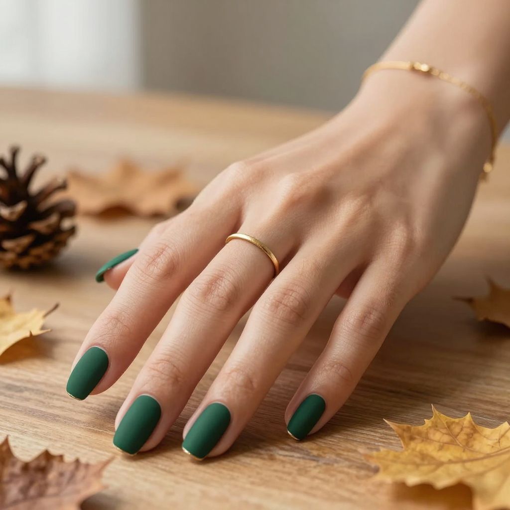 Dark Forest Green Matte Nails