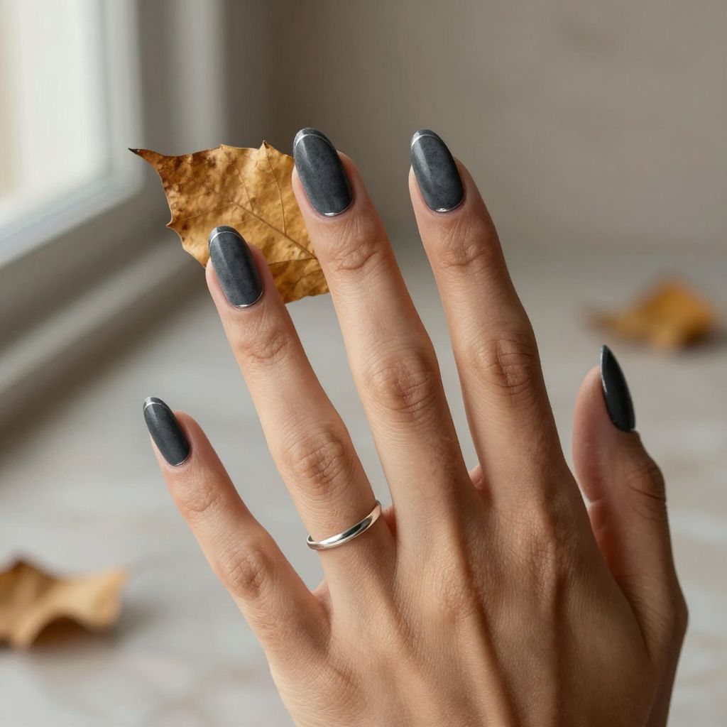 Charcoal Gray Velvet Nails