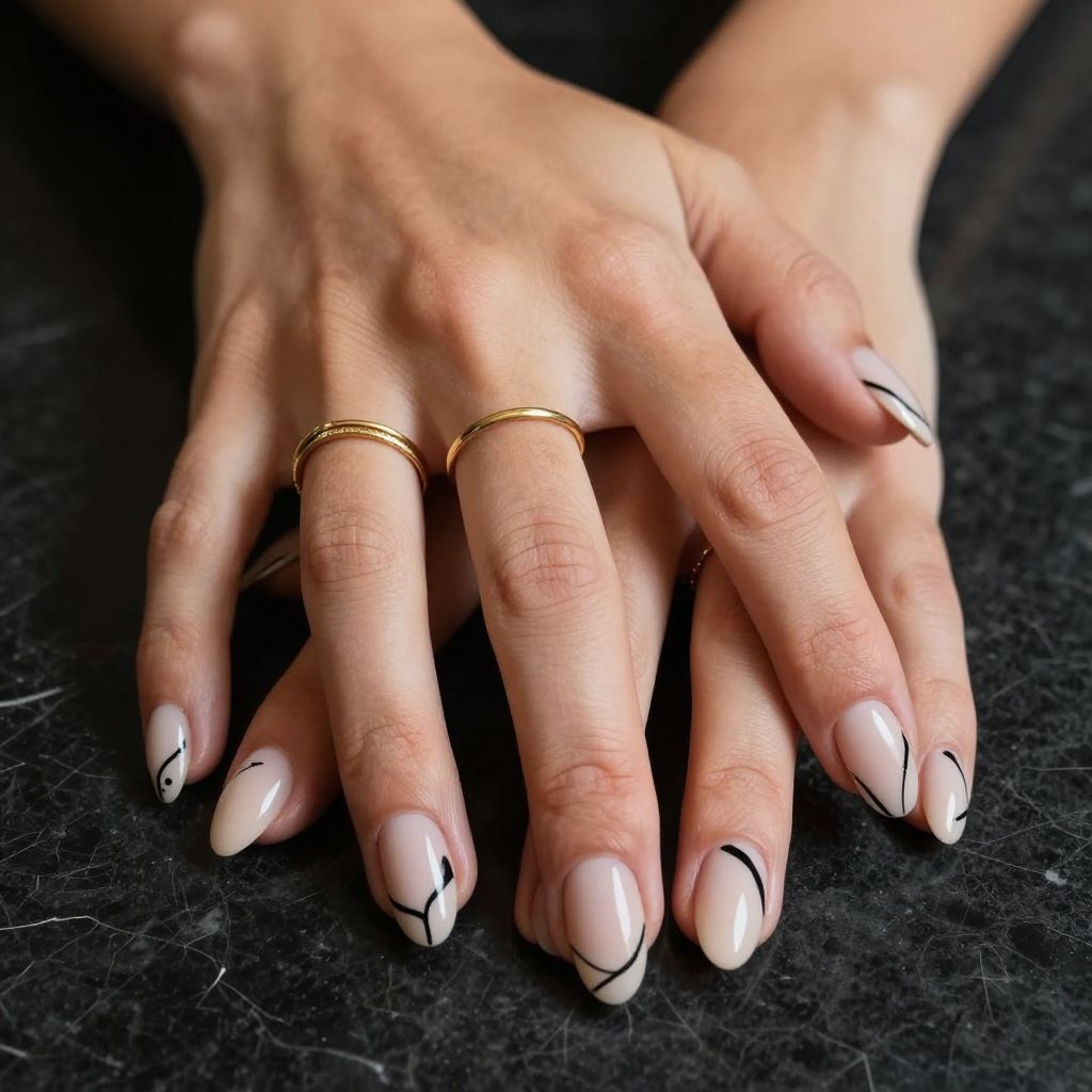 Black And Nude Modern Art Nails