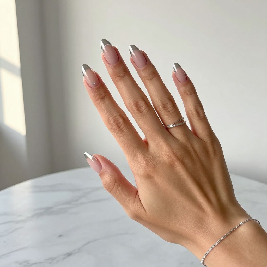 Chrome French Almond Nails