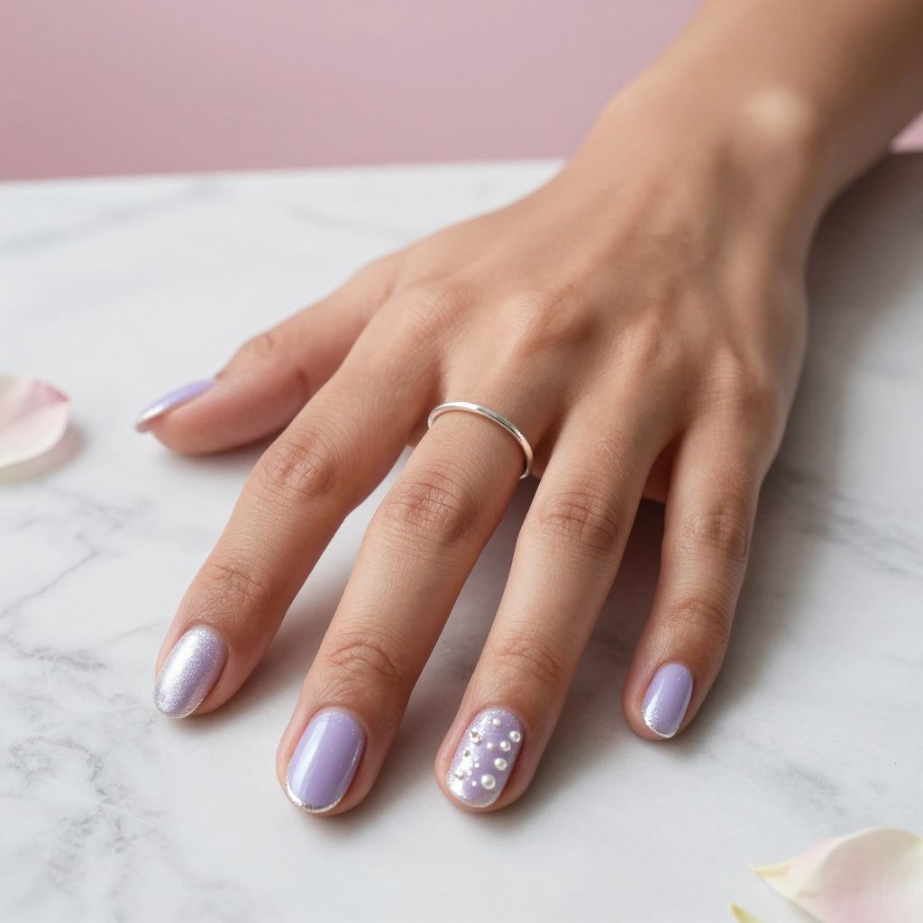 Soft Lavender Pearl Nails