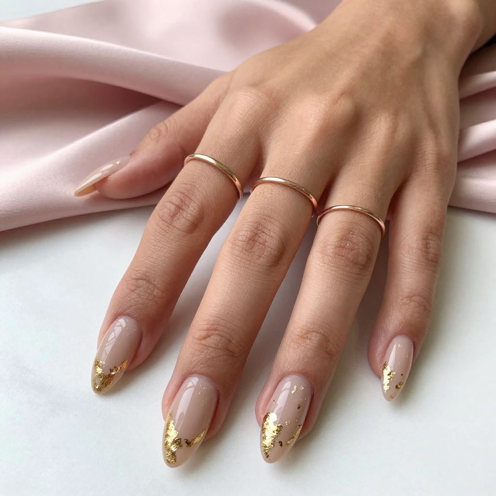 Nude Nails With Gold Foil
