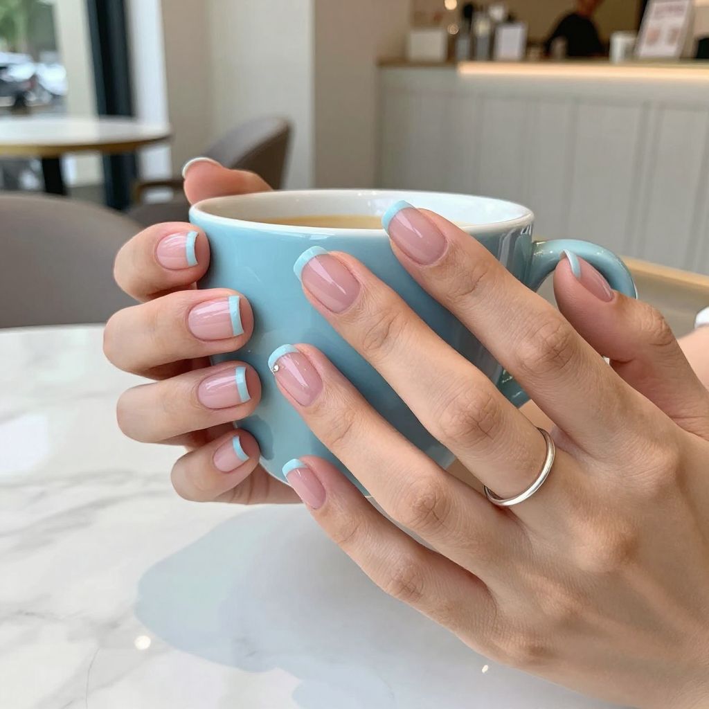 Classic micro French on short nails