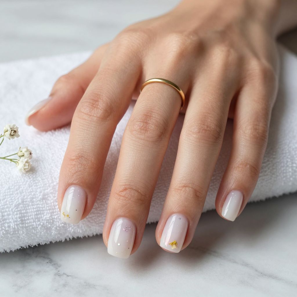 Milk bath sparkle short nails