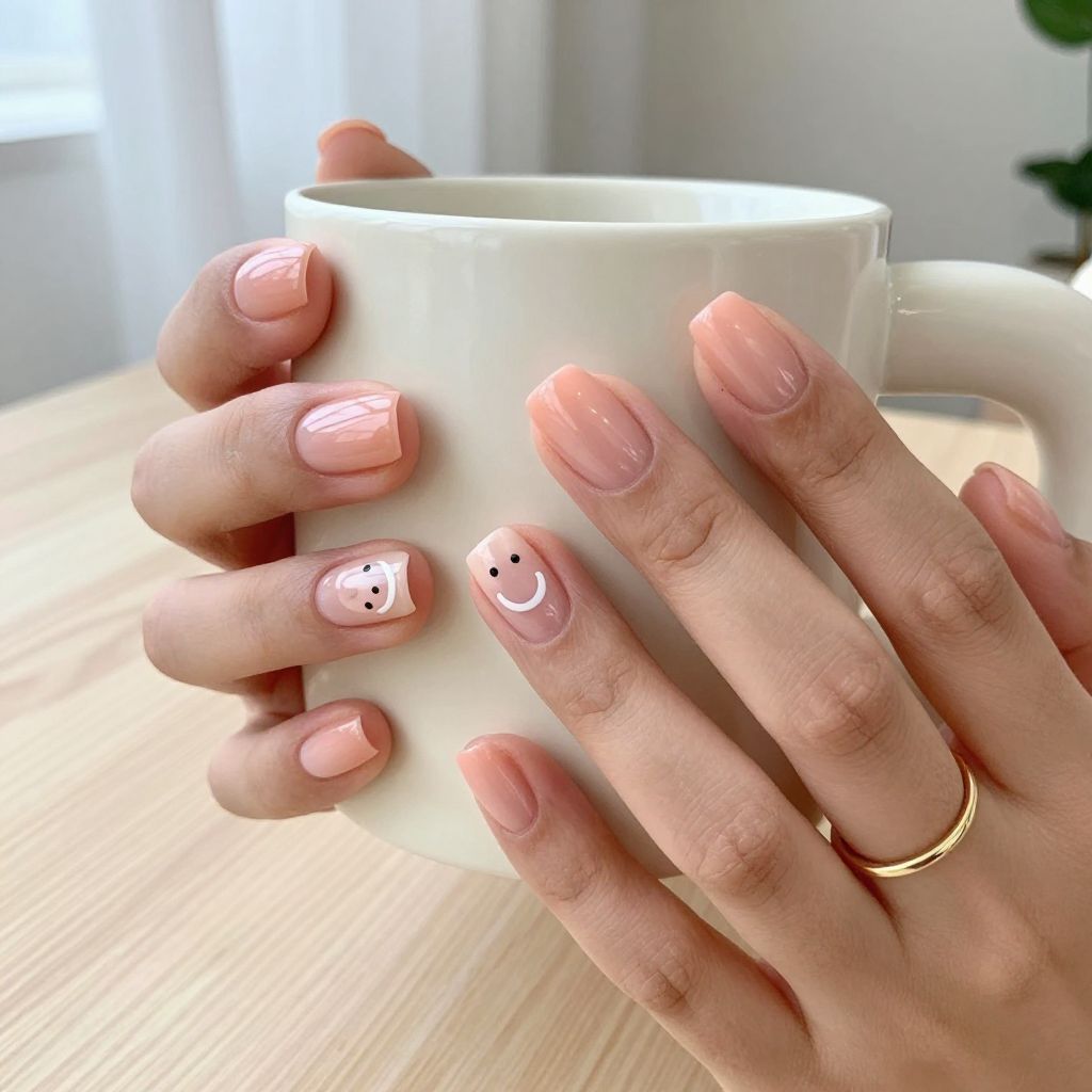 Peach smiley face short nails