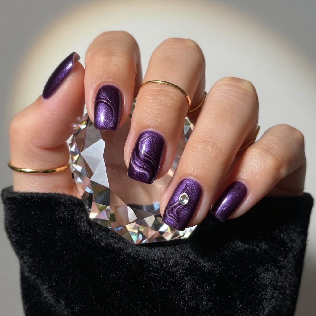 Velvet magnetic swirl short nails