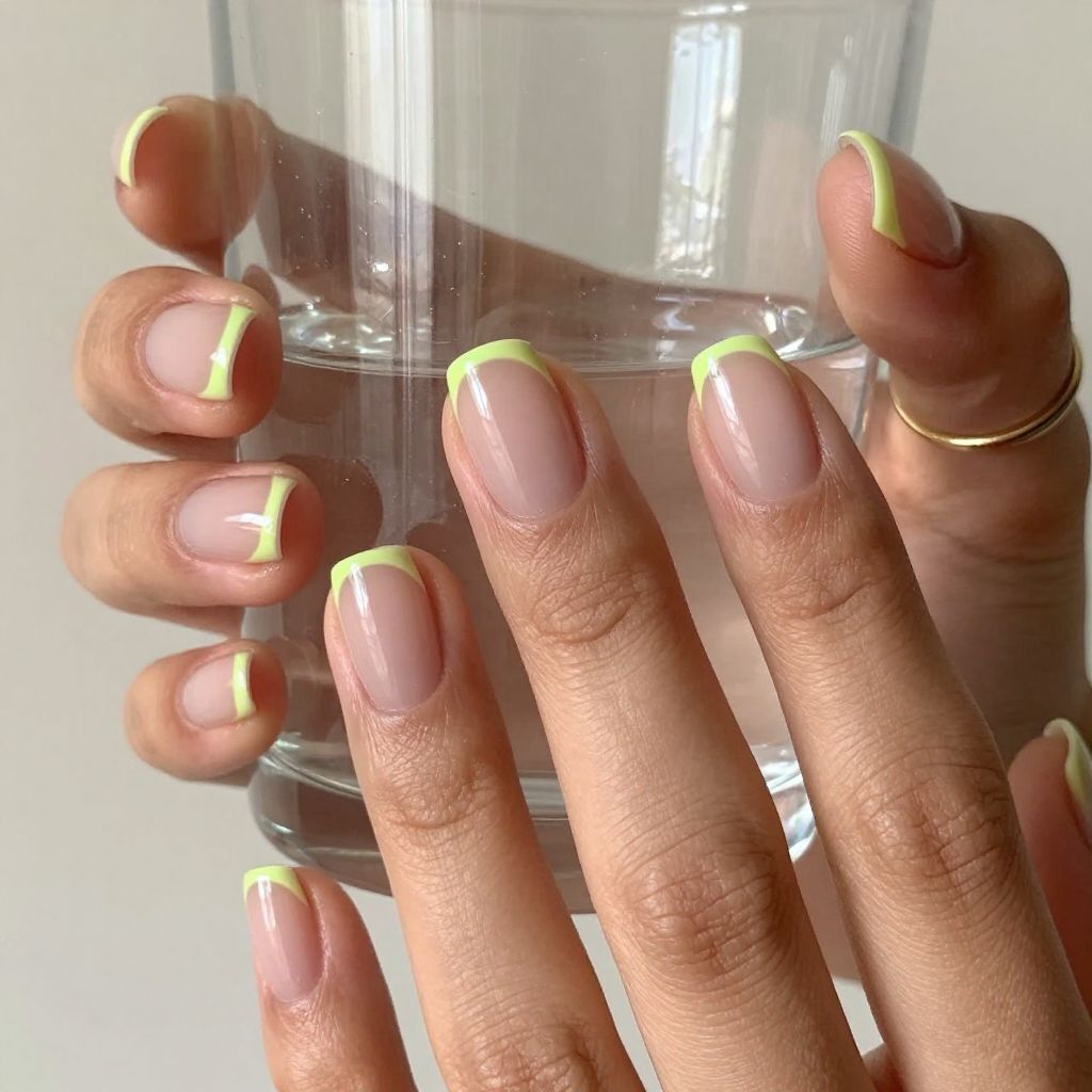 Neon outline edge on short nails