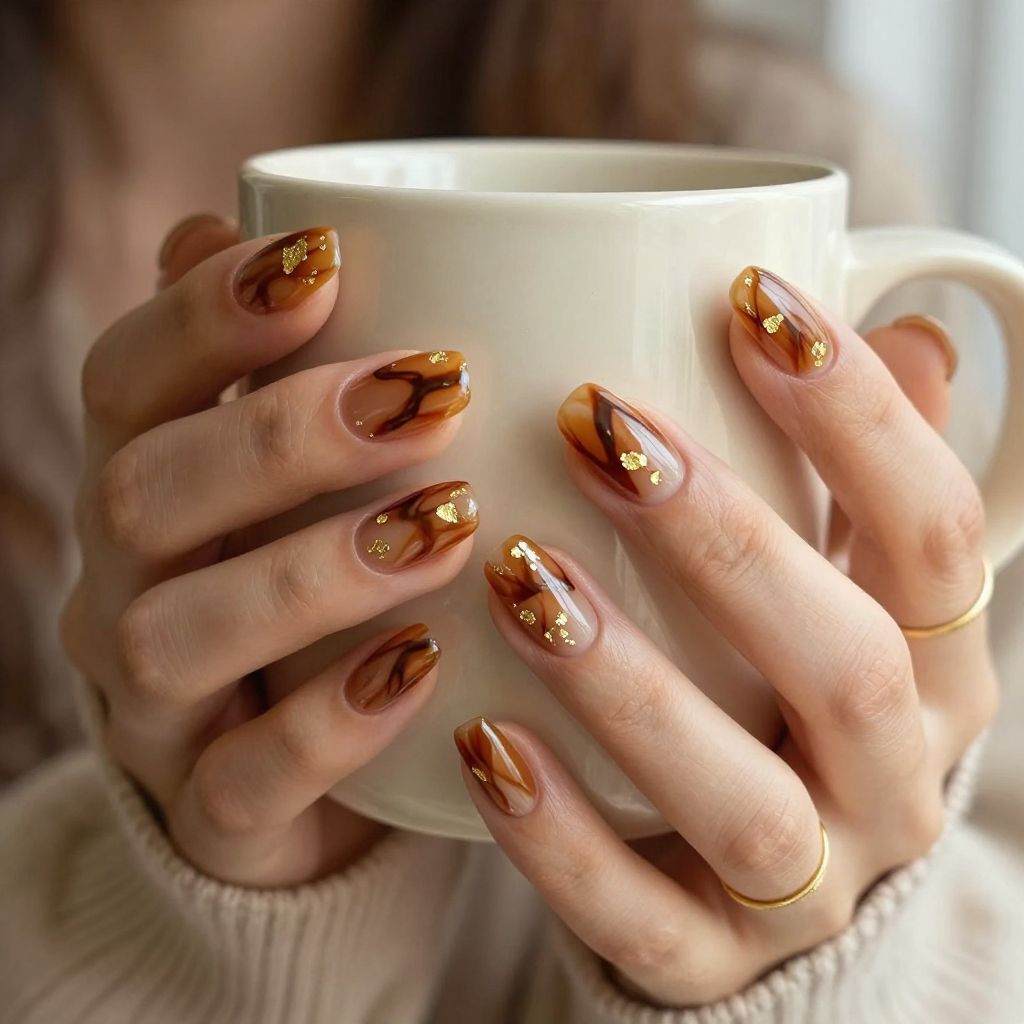 Chocolate tortoise shell short nails