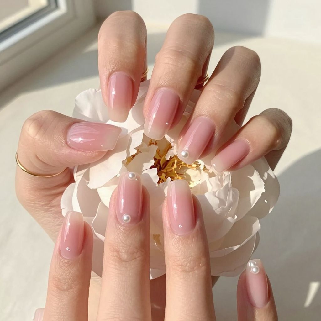 Soft gradient blush on short nails