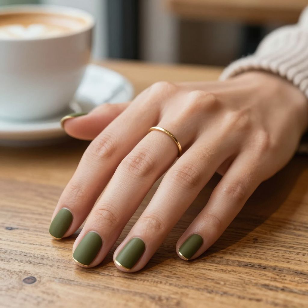 Matte olive short nails
