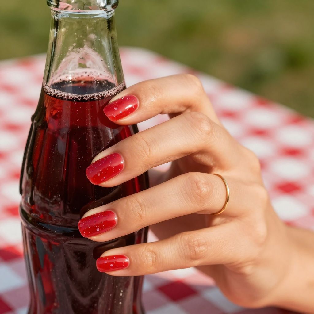 Cherry red jelly short nails