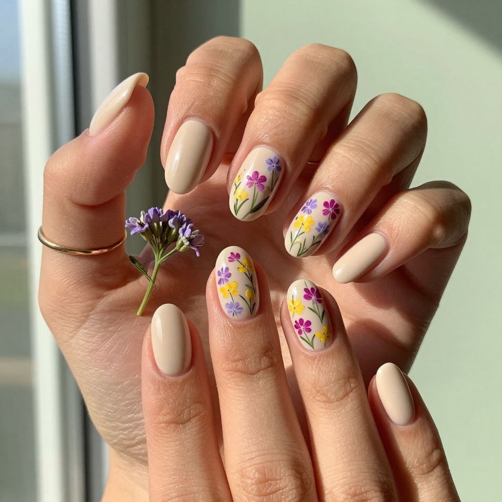 Wildflower accent spring nails