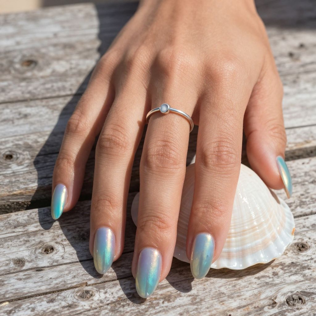 Iridescent Holographic Beach Nails