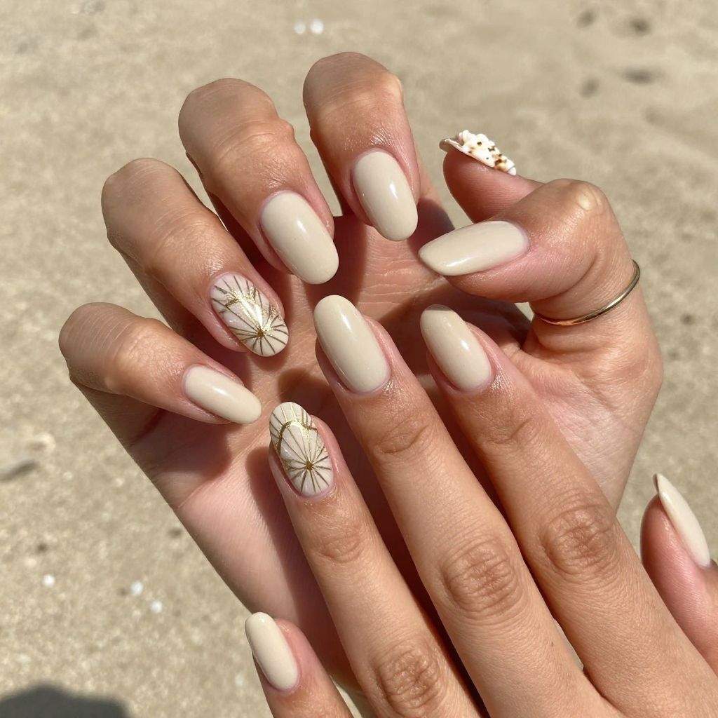 Glittery Sand Dollar Accent Nails