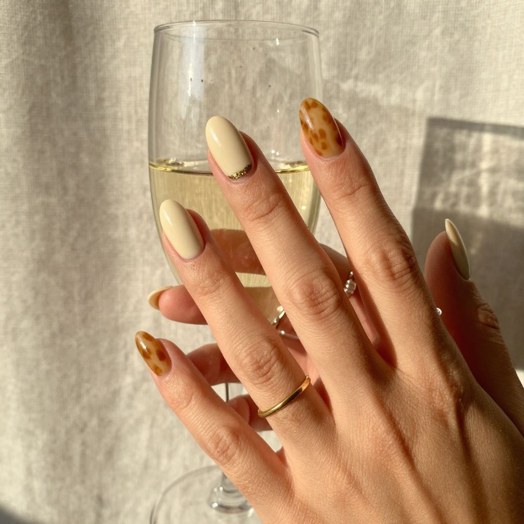 Ivory Tortoise Accent Nails