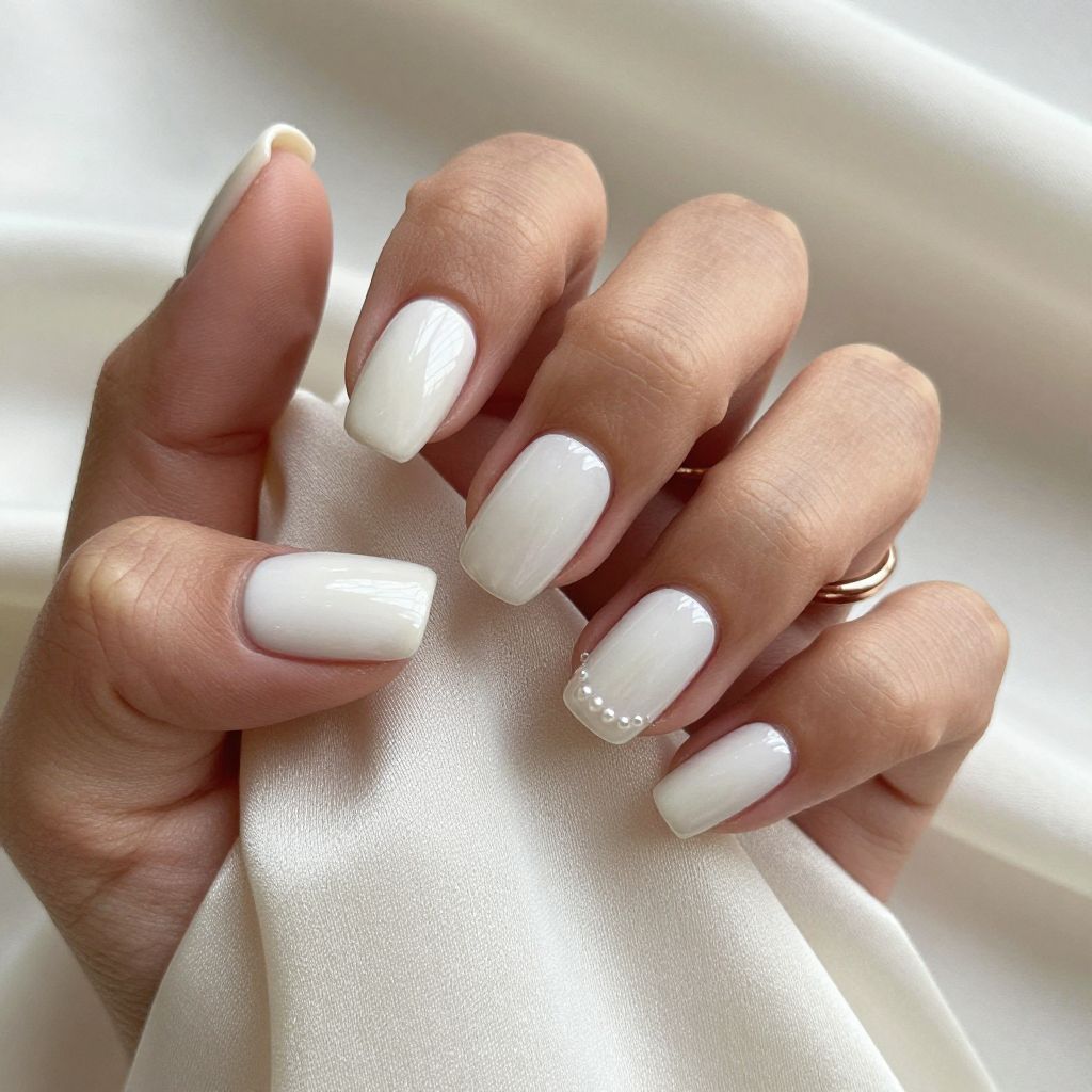 Milky White Oval Nails