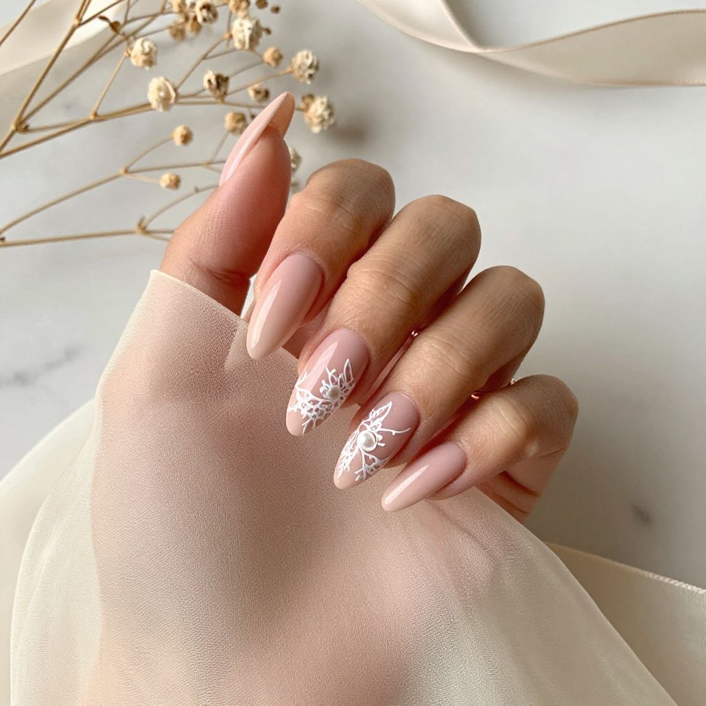 Lace Detail Nude Nails