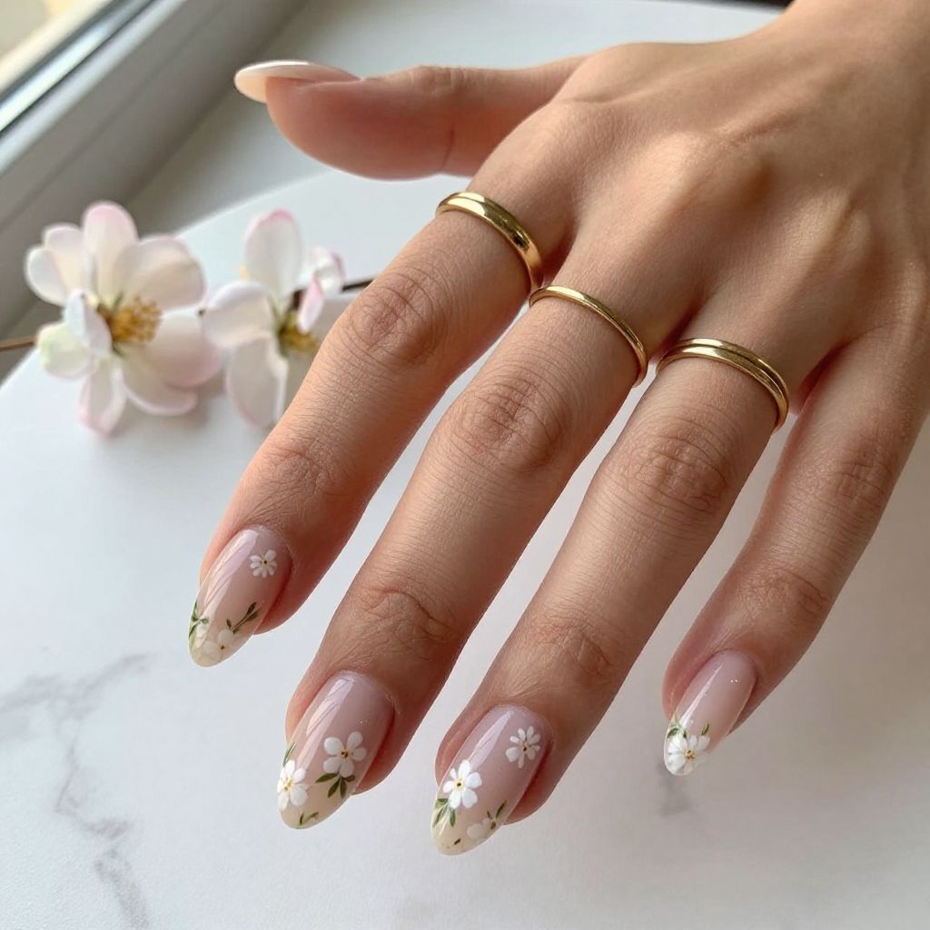 White Floral Overlay Nails