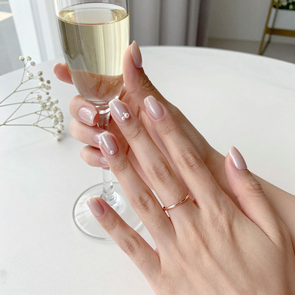 Pearl Accent Short Nails