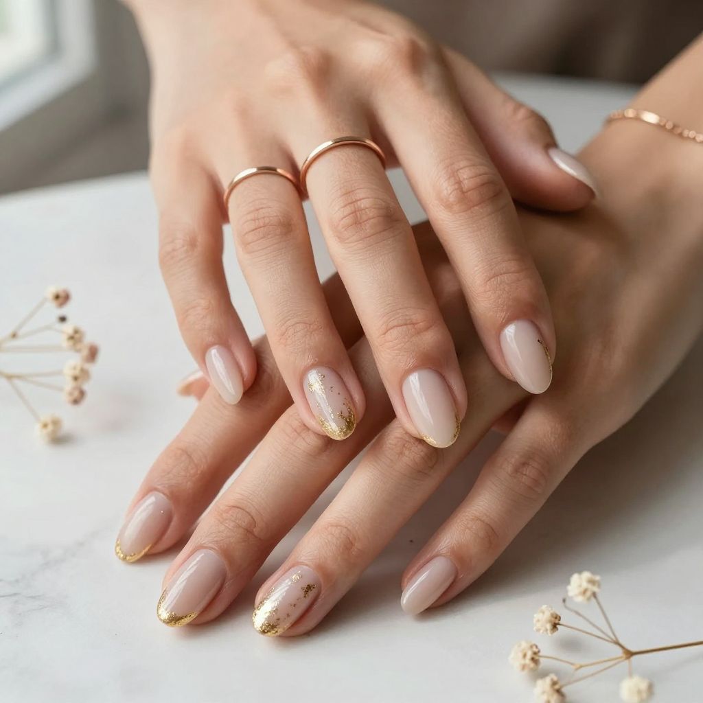 Nude Nails With Gold Foil