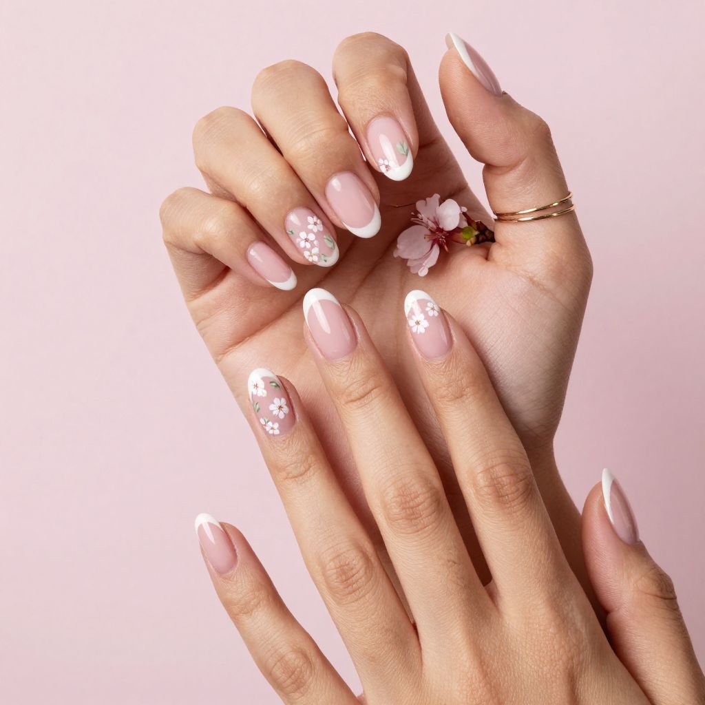 French Tips with Tiny Florals
