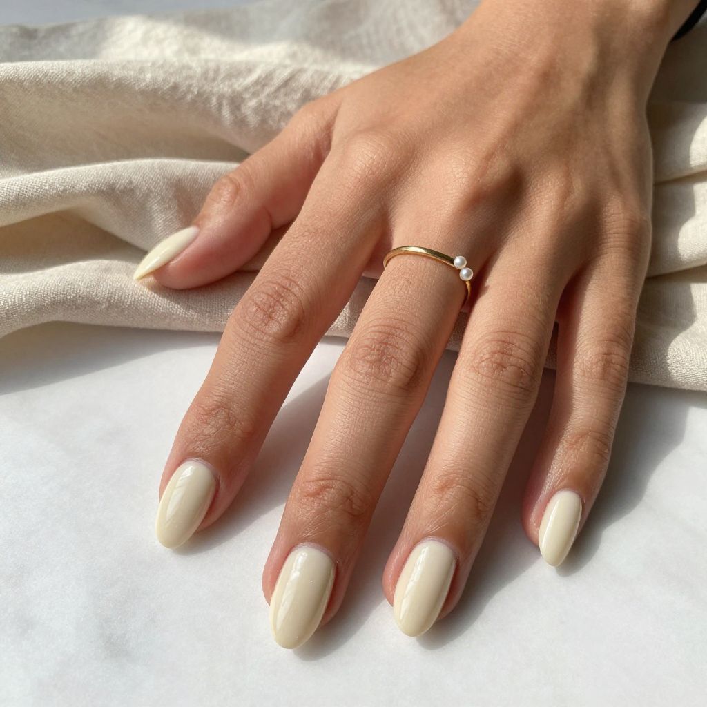 Creamy Ivory Almond Nails
