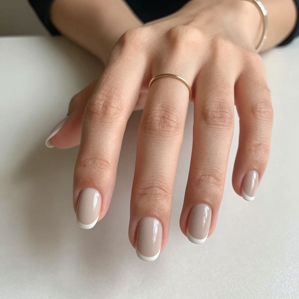Cool Beige with Minimalist French Tips