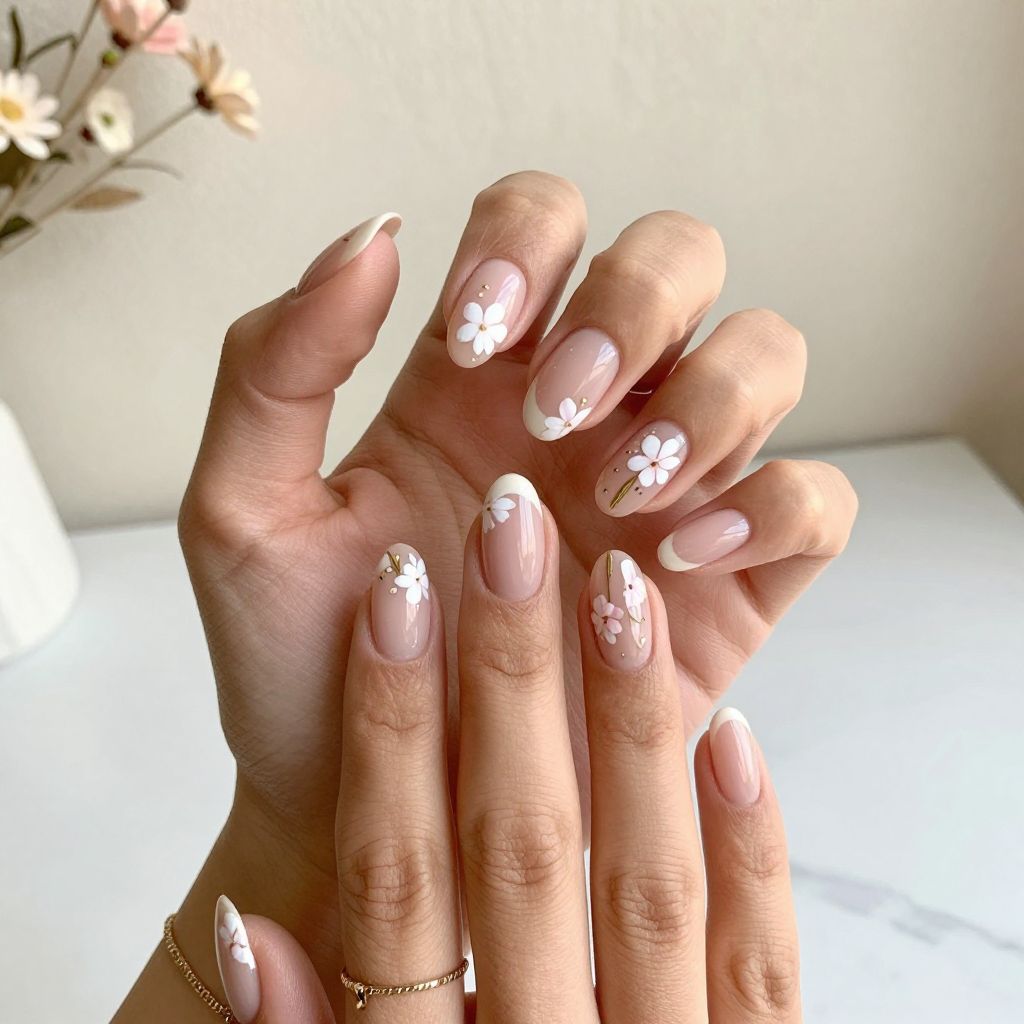 Tiny Floral Negative Space Nails
