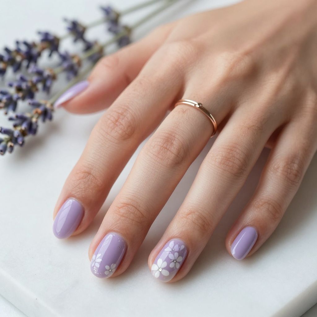 Lavender Floral Charm Nails