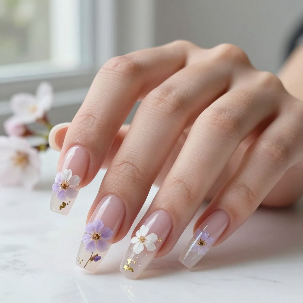 Pressed Flower Look With Clear Gel