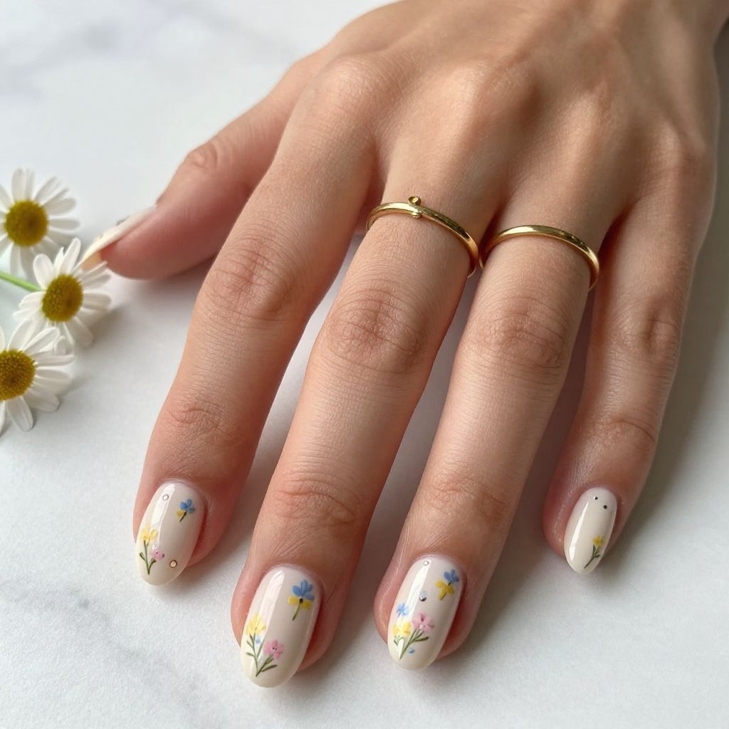 Tiny Wildflower Accent Nails