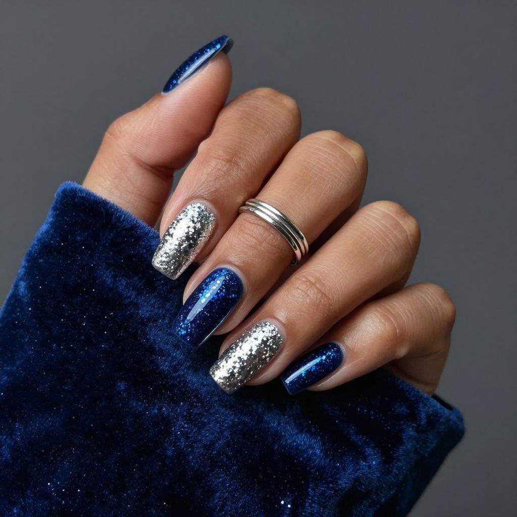 Royal sapphire glitter long coffin nails