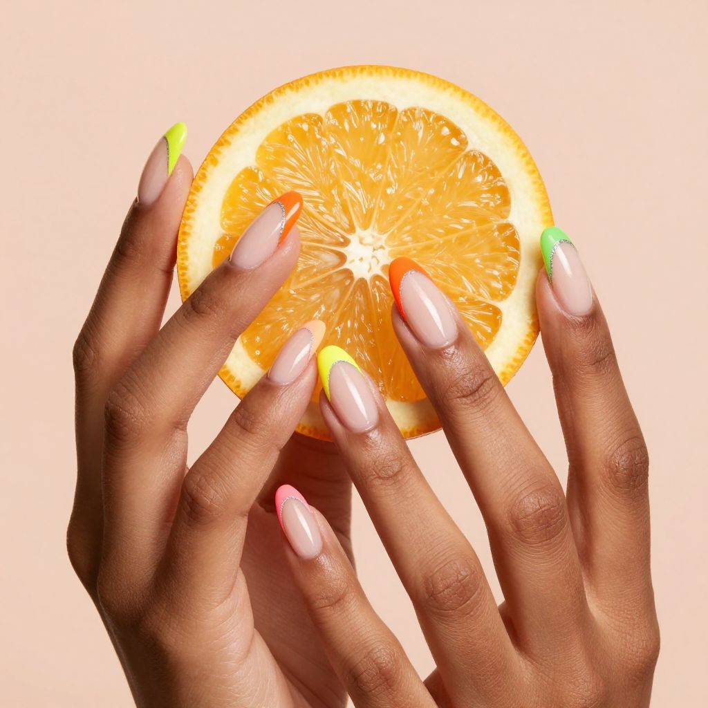 Neon French tip coffin nails