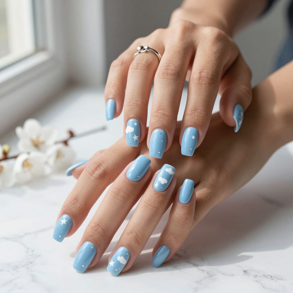 Baby blue coffin nails
