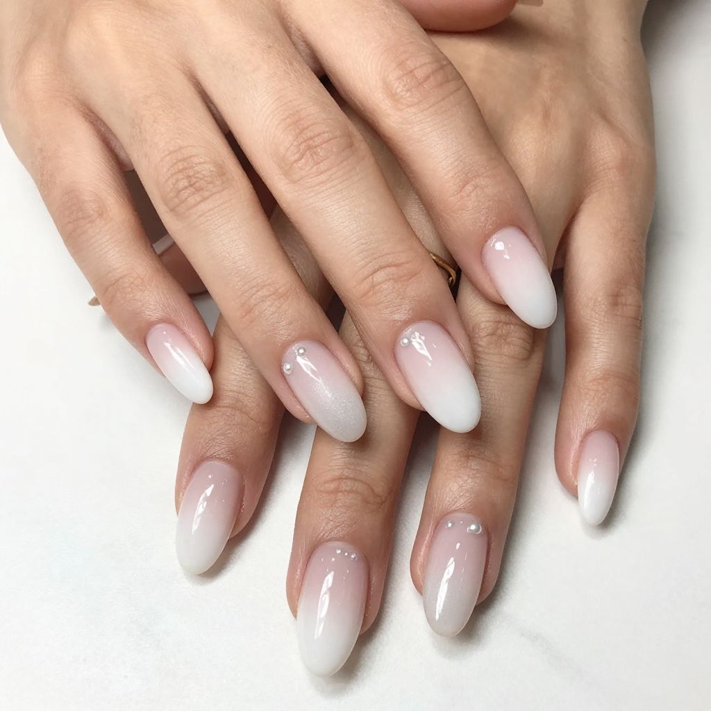 Ombre nude to white coffin nails