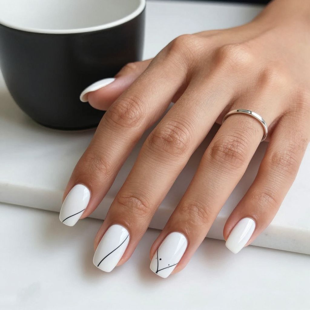 White coffin nails with minimal line art