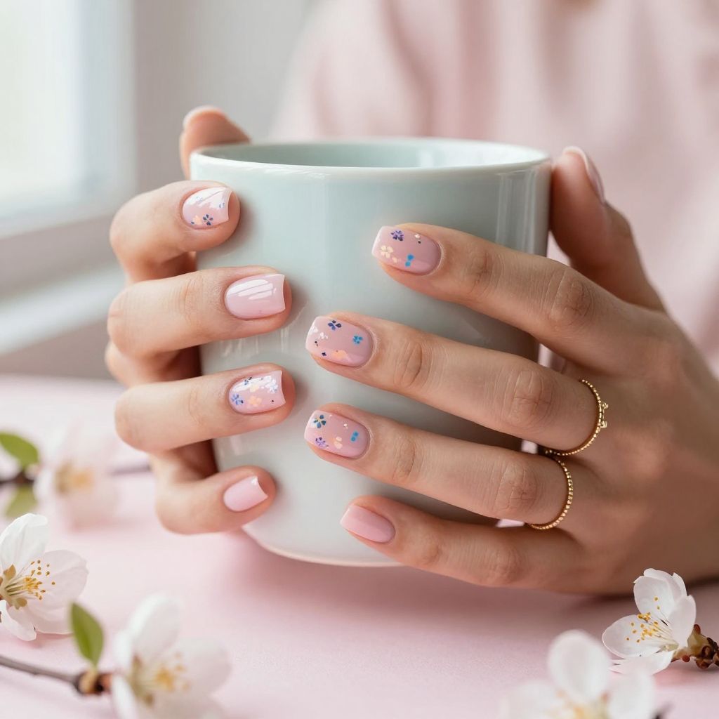 Tiny Floral Confetti Nails