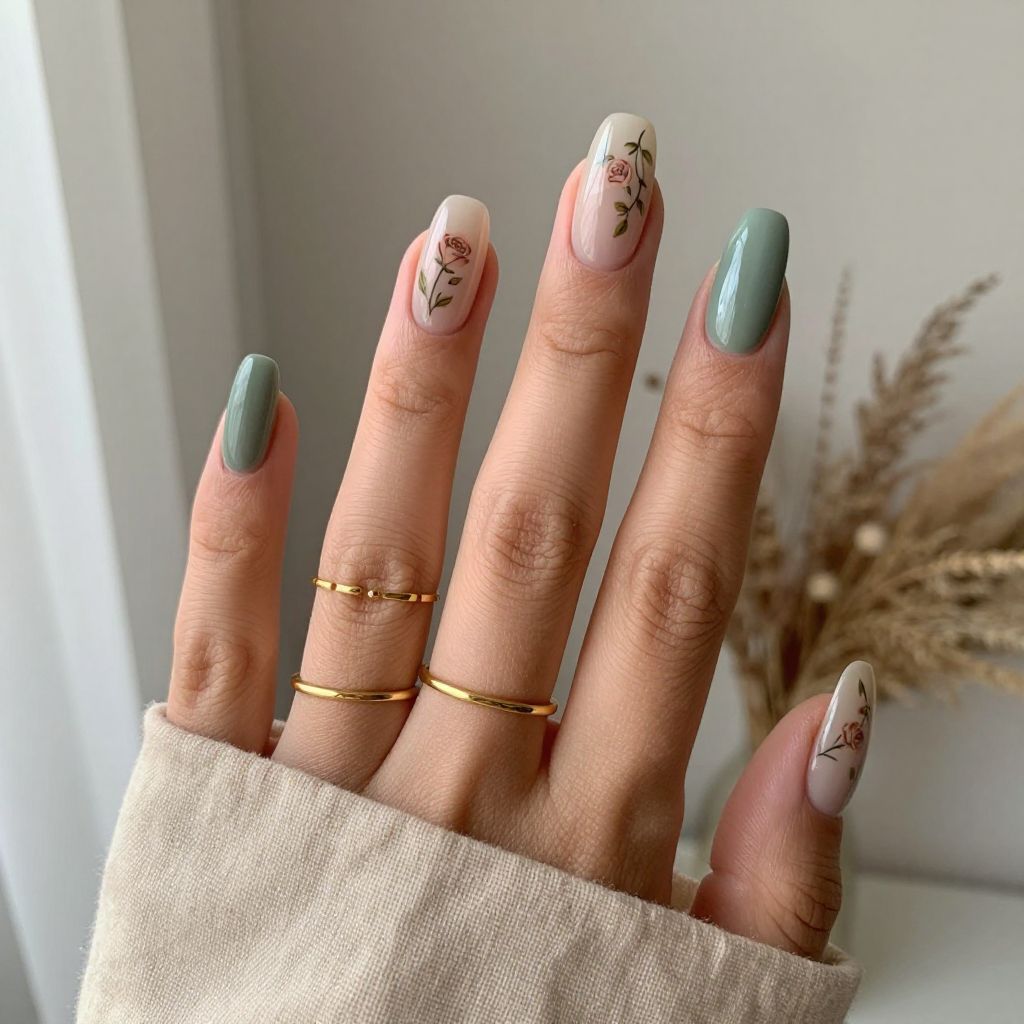 Garden Green Accent Nails