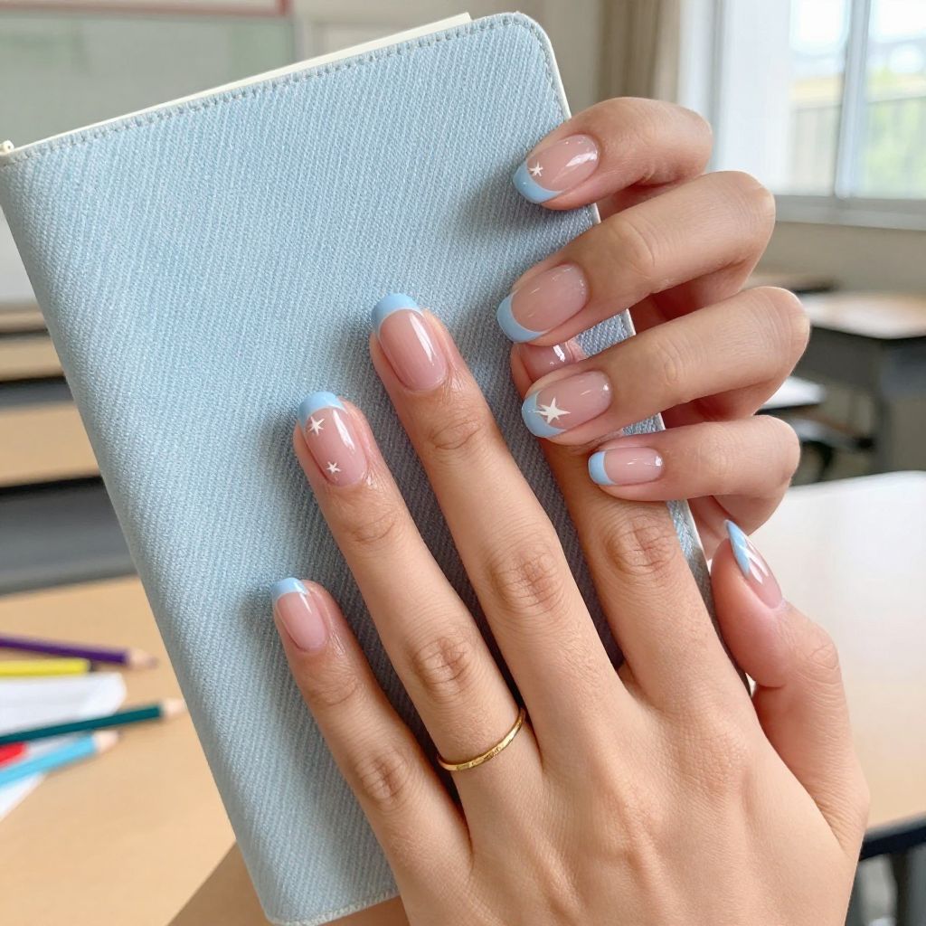 Baby Blue Micro French Nails