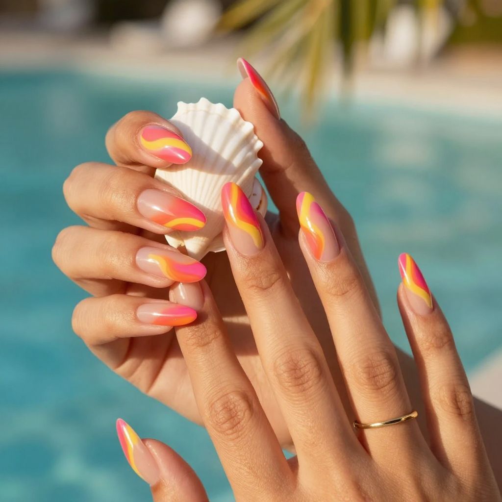 Sunset Swirl summer nails