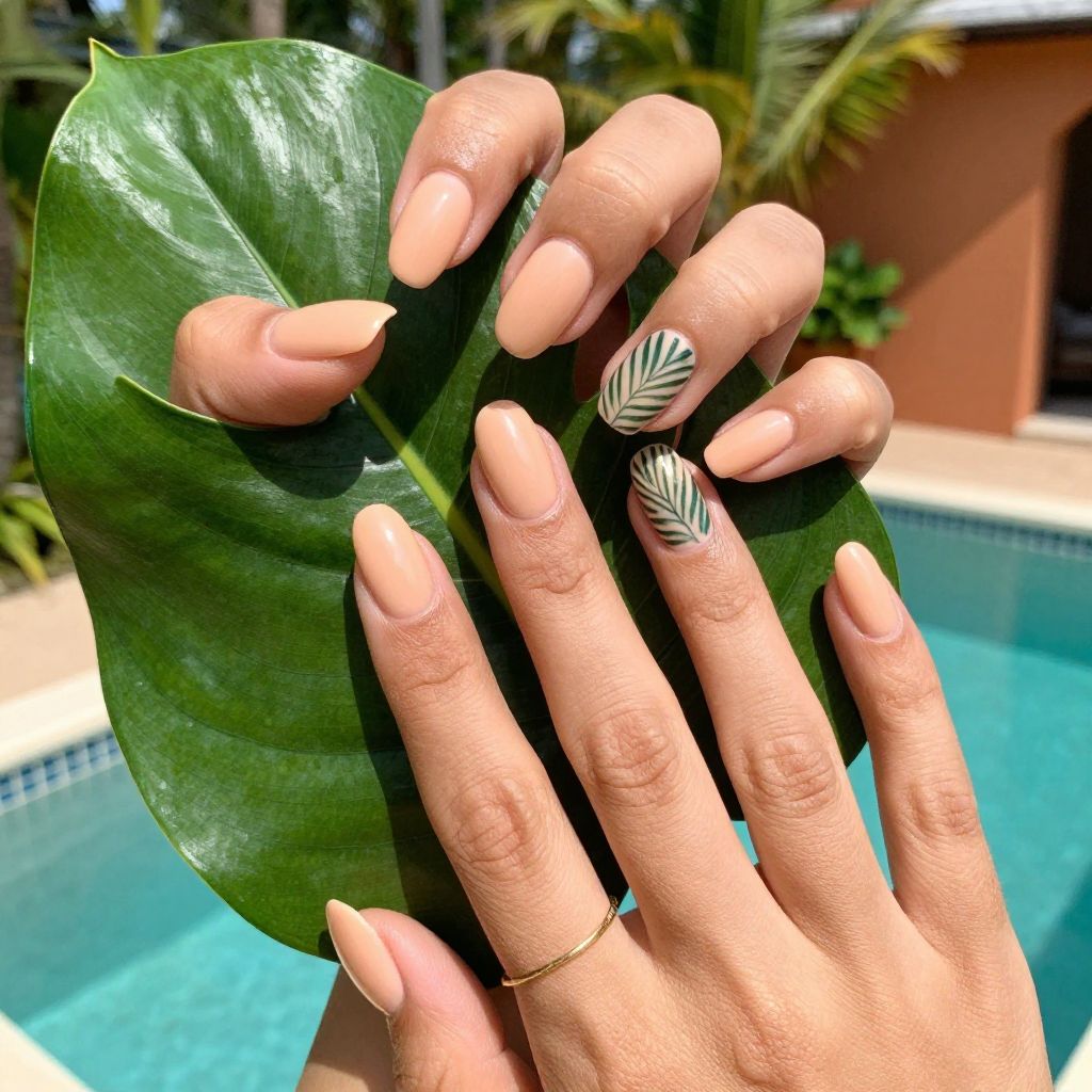 Tropical Leaf Accent summer nails