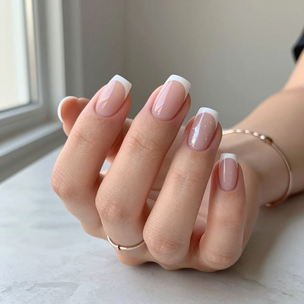Classic White French On Short Square Nails